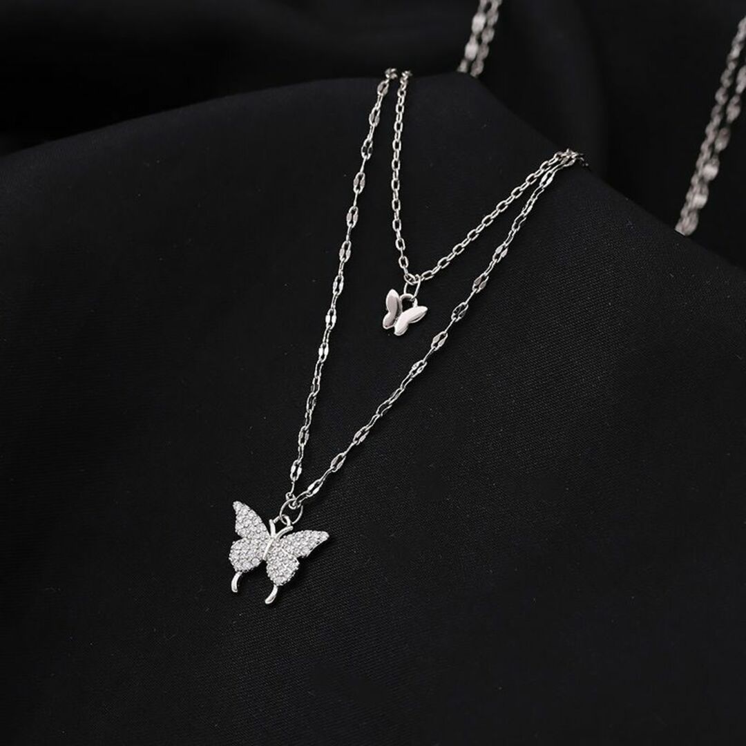 ダブル バタフライ ネックレス 幸せを運ぶ蝶 シルバー ネックレスの