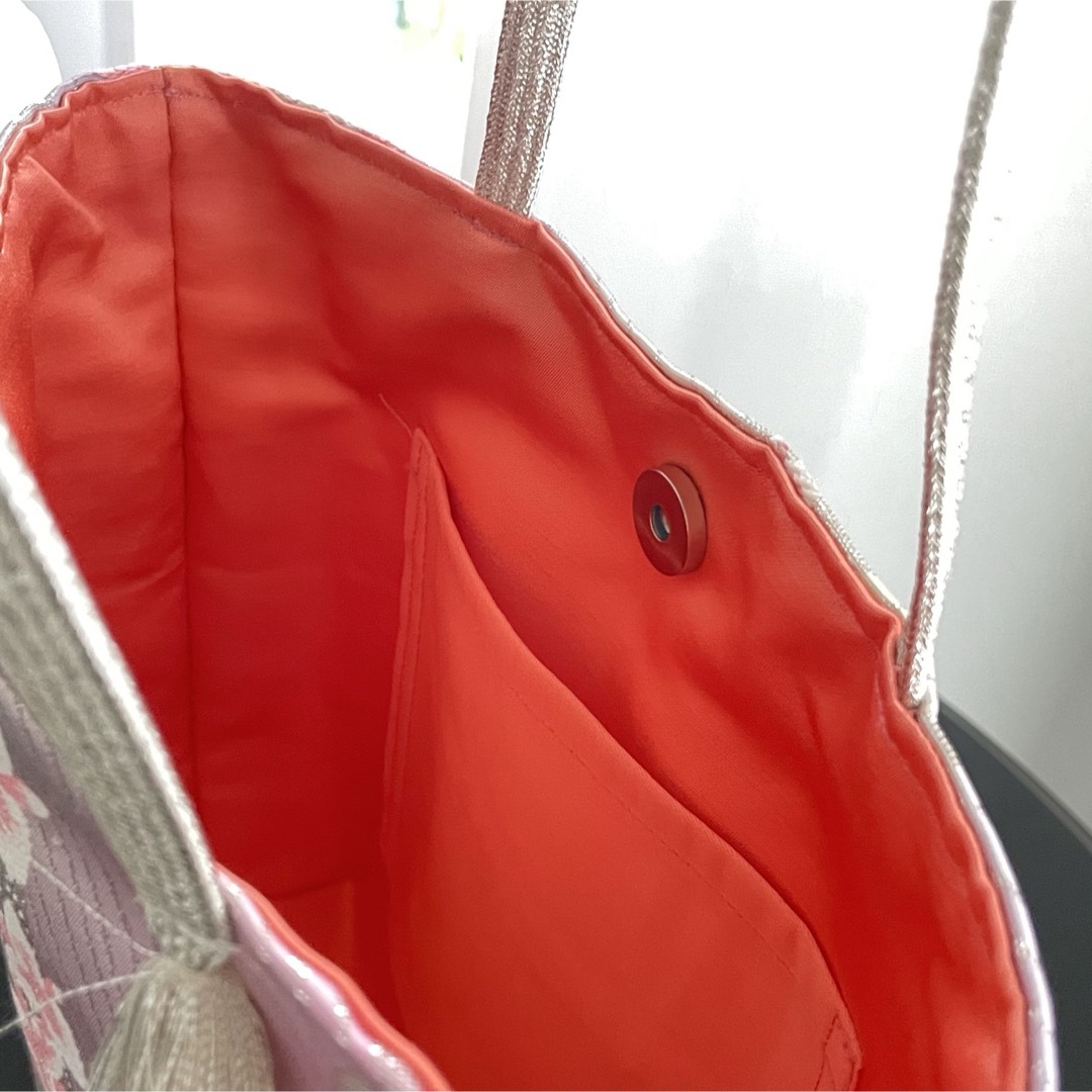 帯リメイクバッグ 蝶と蘭 トートバッグ 和装バッグ 帯バッグ 卒業式