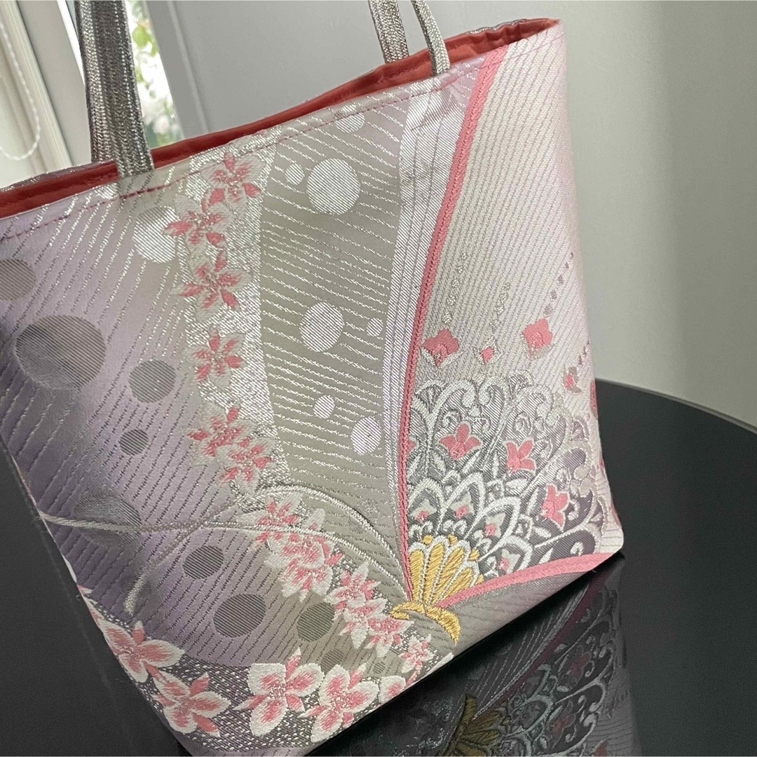 帯リメイクバッグ 蝶と蘭 トートバッグ 和装バッグ 帯バッグ 卒業式