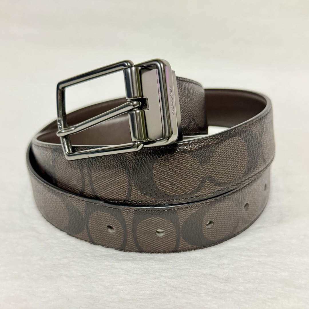 COACH - COACH コーチ シグネチャー リバーシブル ベルト PVC ブラウン