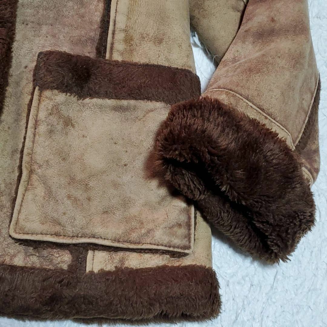 schott - L ショット レザー ムートンジャケット 茶 革調くるみボタン