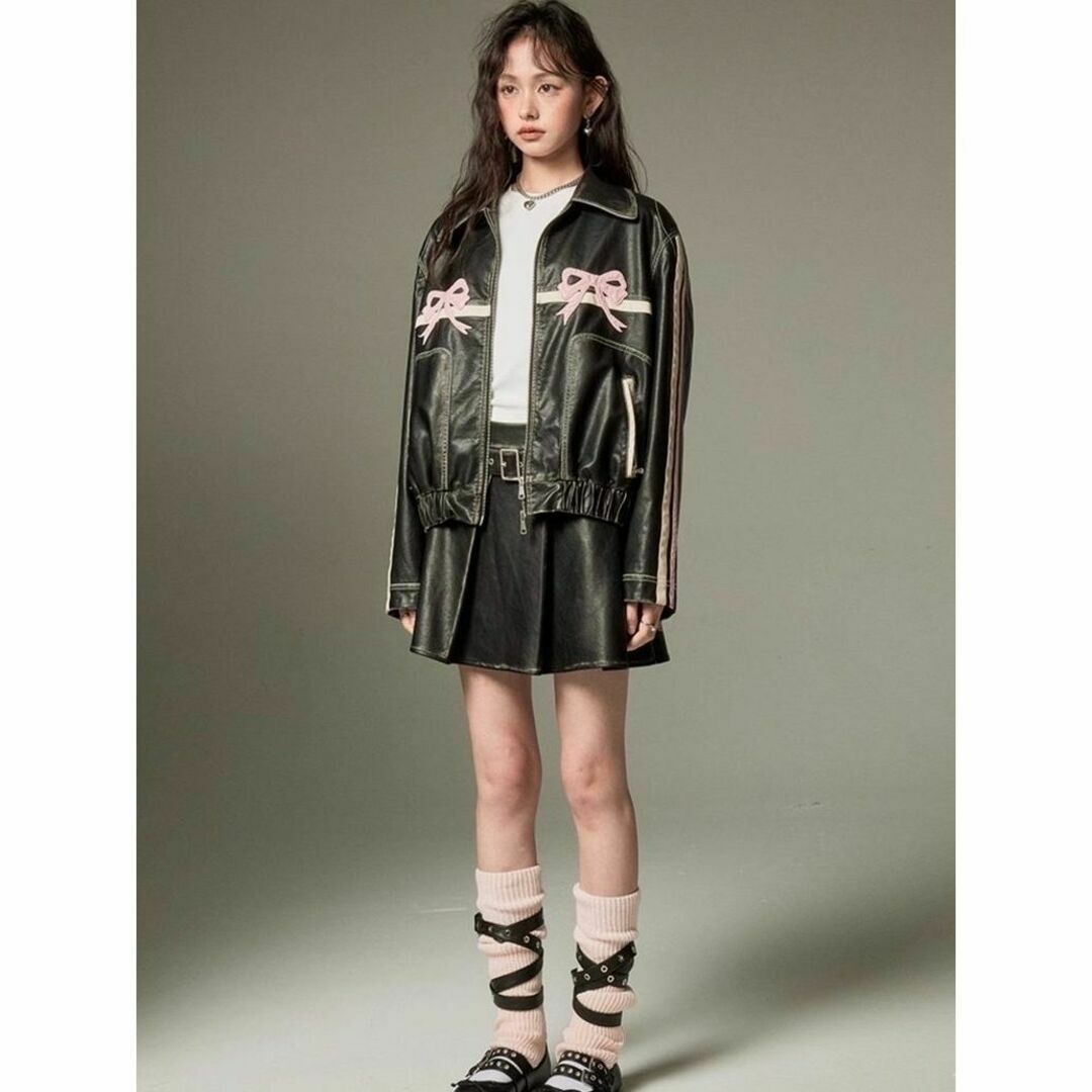 merry jenny - DIDDI MODA ブラック リボン ライン オーバー レザー