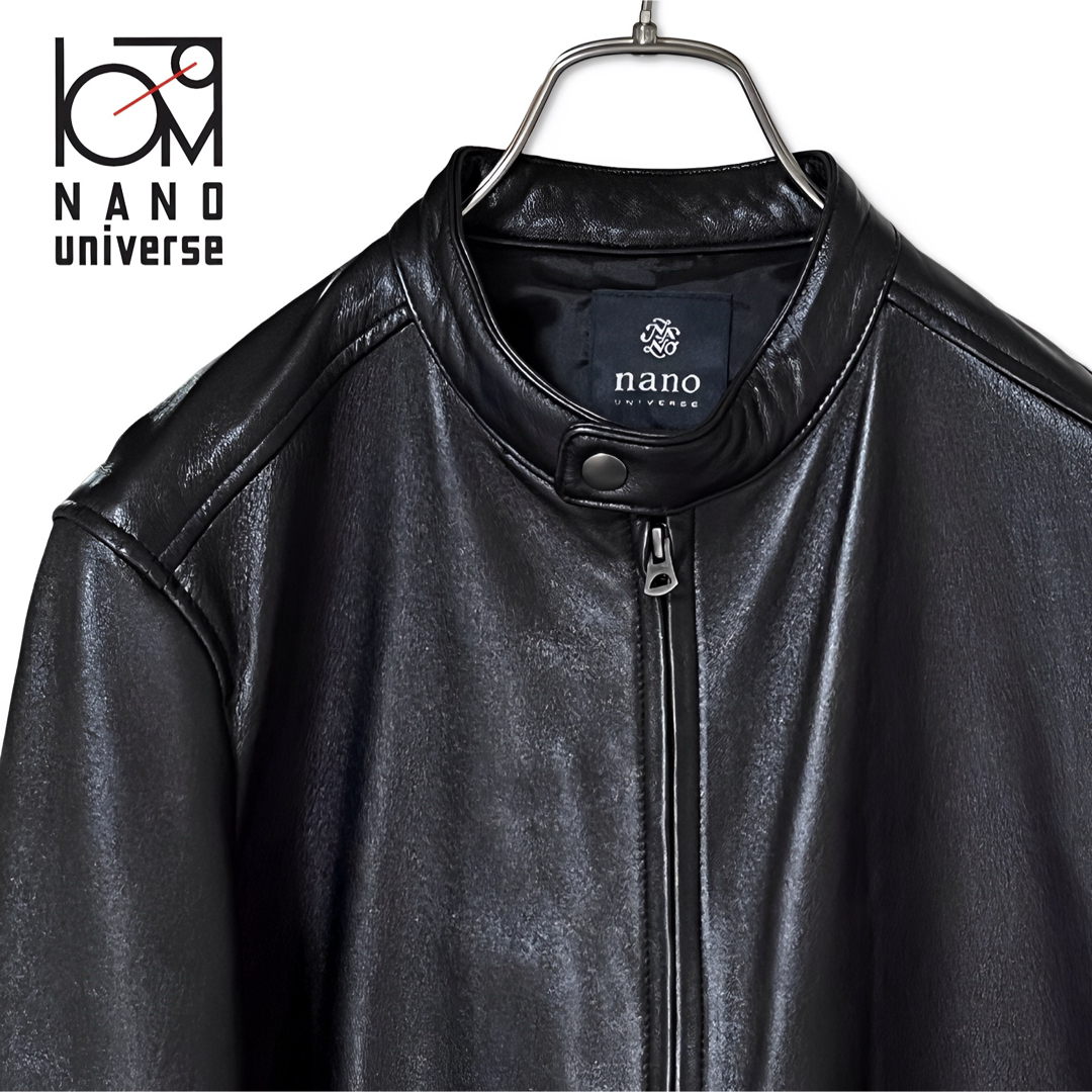 極美品ナノユニバース羊革本革シングルライダースジャケットブラックL