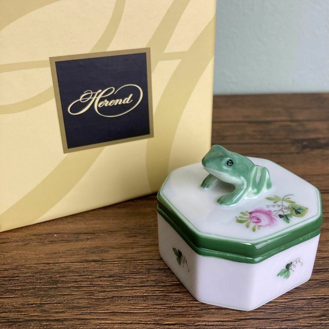 ヘレンド 小皿 小物入 トレー インドの華 グリーン ゴールド 保存箱付