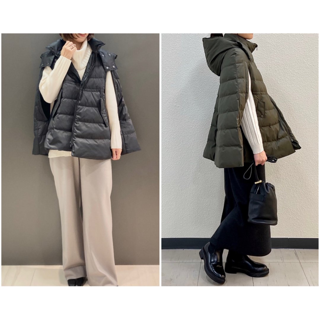 タグ付 新品未使用 theory luxes フード付カーキダウンベスト・ケープ