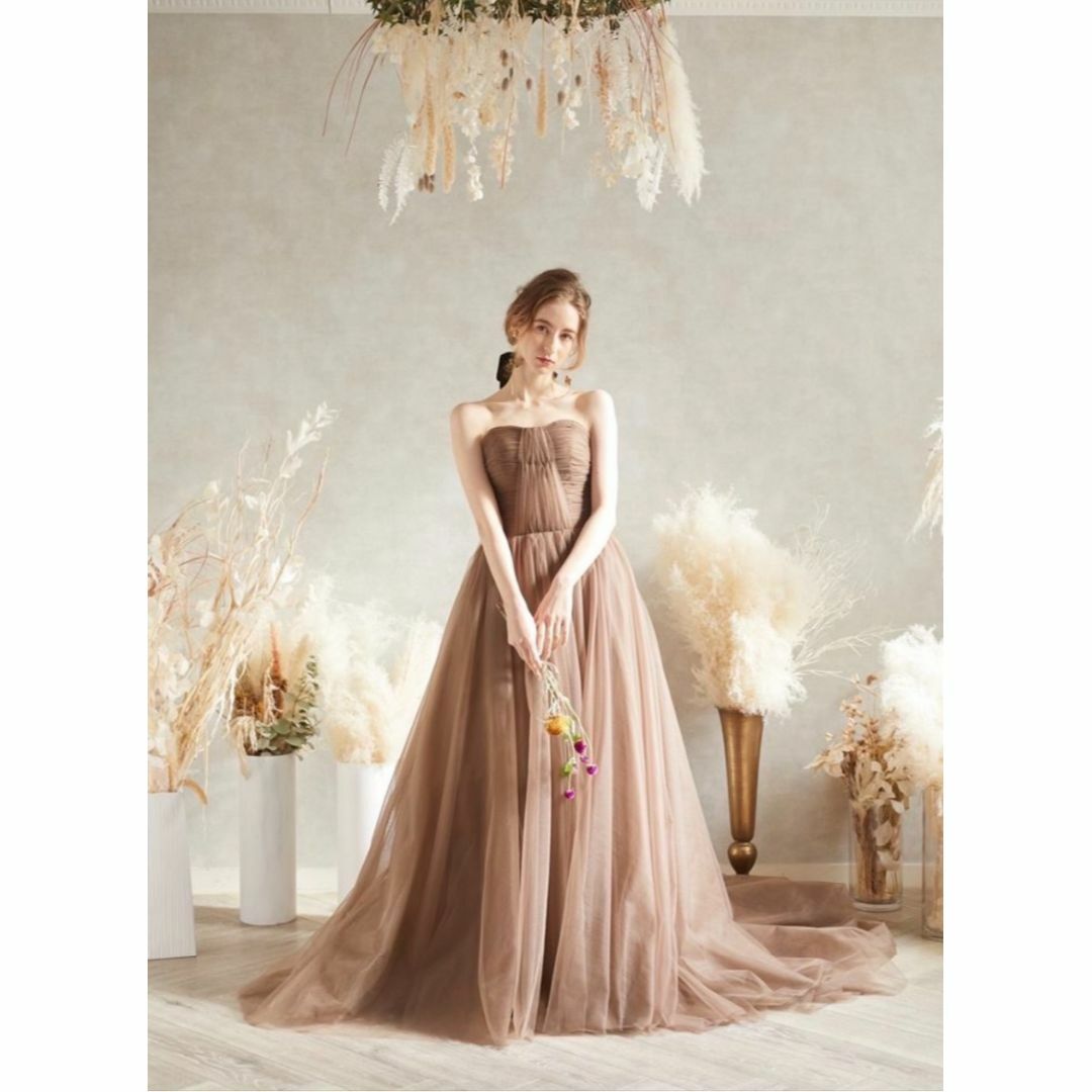 カラードレス ブラウン 取り外しオフショルダー ソフトチュール 演奏会