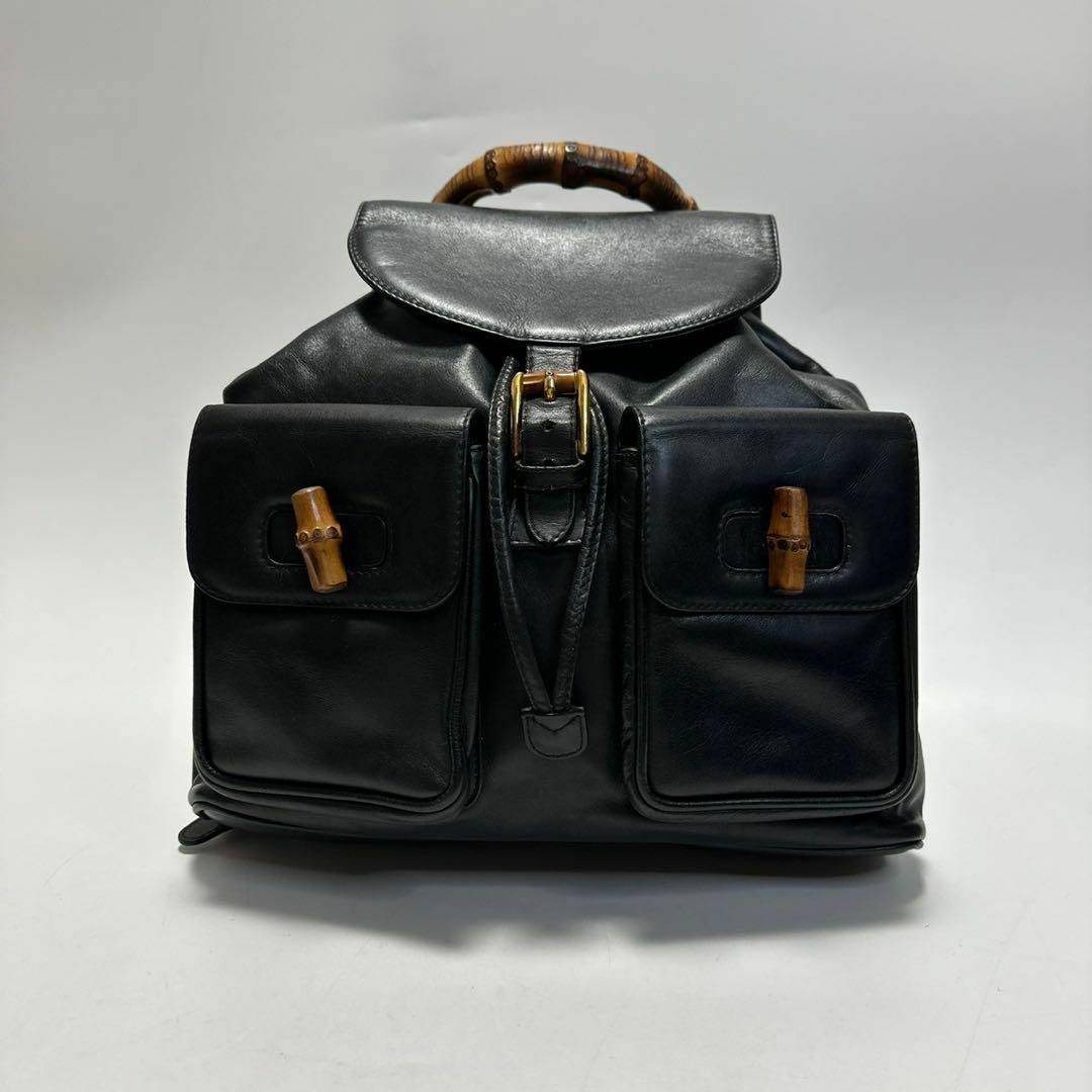GUCCI - i57【美品】グッチ バンブー レザー ブラック 黒 巾着