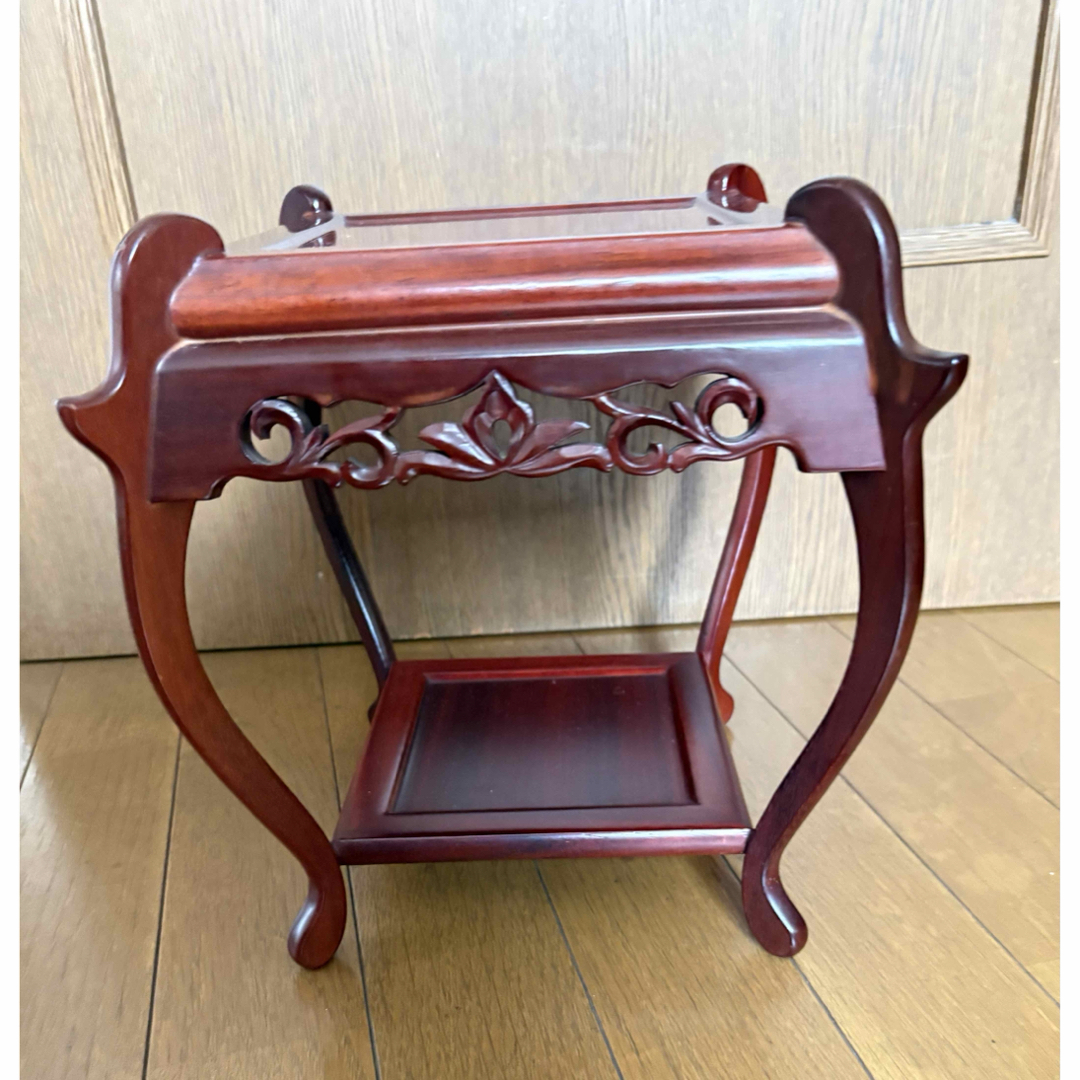 唐木 花梨無垢 透かし彫り 猫脚 花台 飾り台 花瓶スタンド ダーク