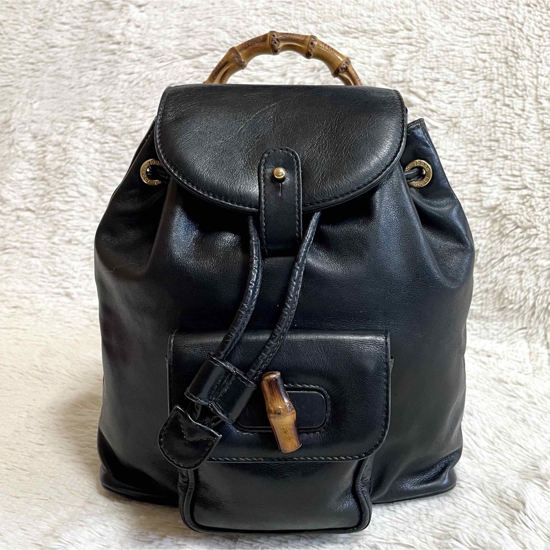 グッチ GUCCI 美品 バンブー リュックサック バックパック レザー 黒