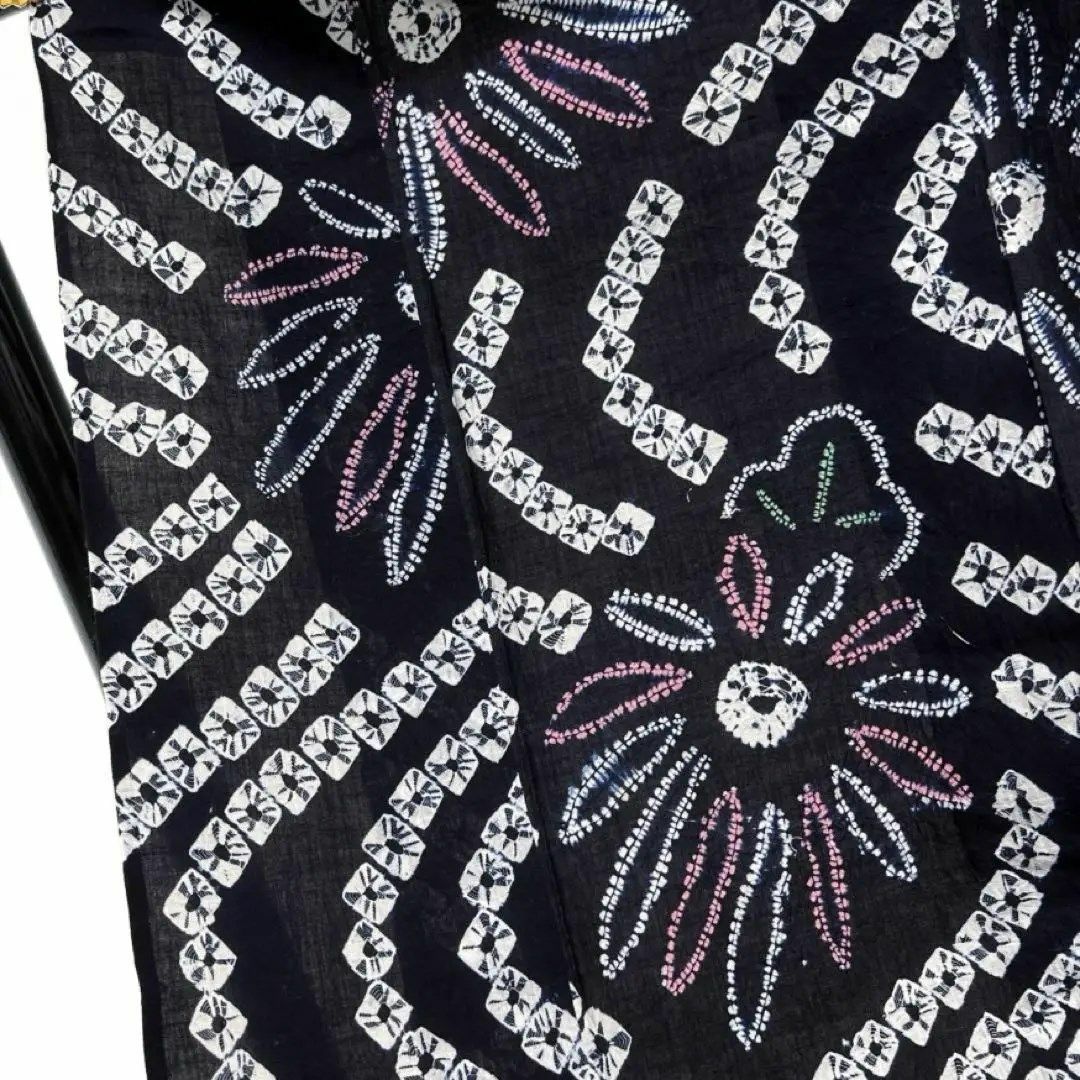 浴衣 有松鳴海絞り 菊花 流水 鹿の子 ネイビー 藍染 着物 052a dの通販