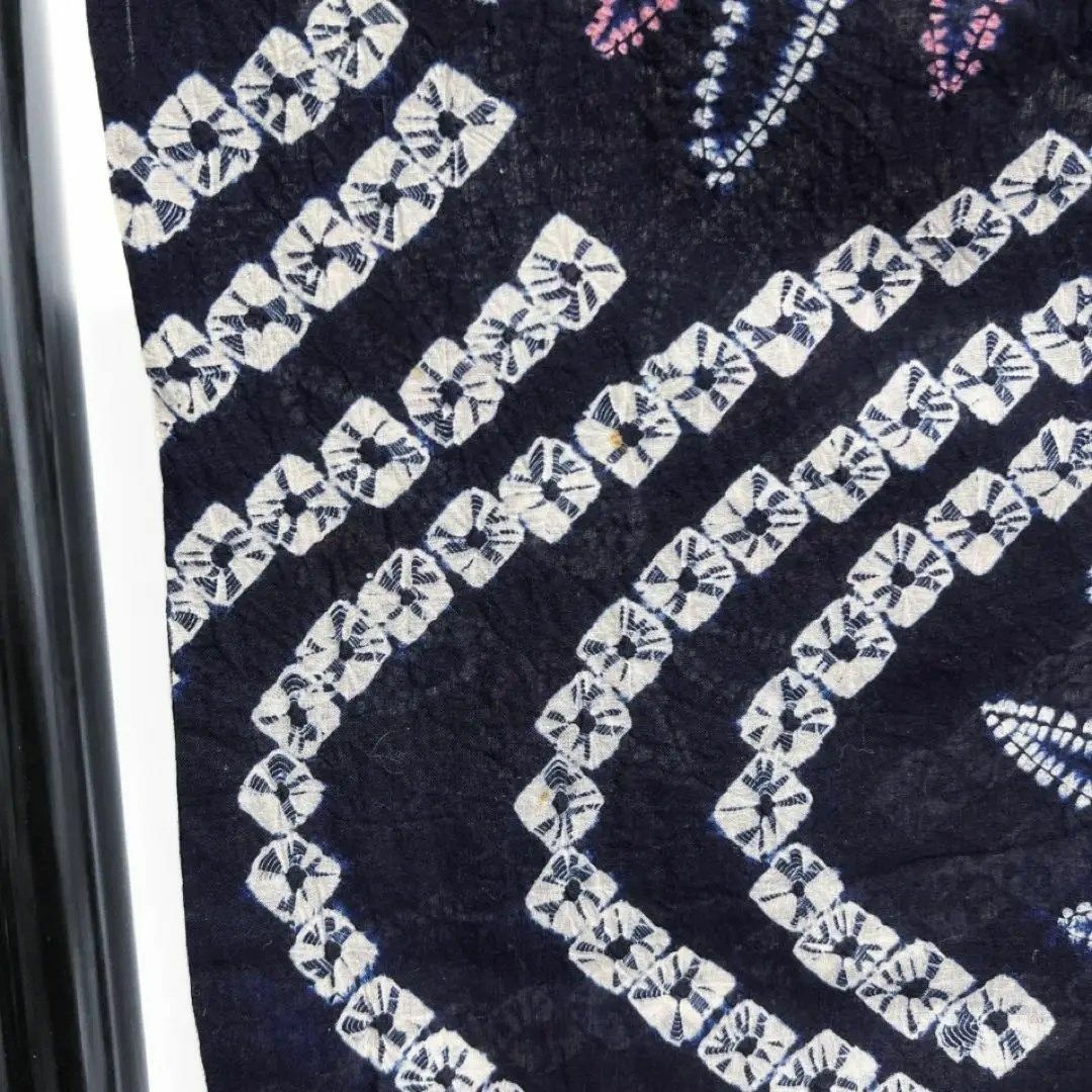 浴衣 有松鳴海絞り 菊花 流水 鹿の子 ネイビー 藍染 着物 052a dの通販