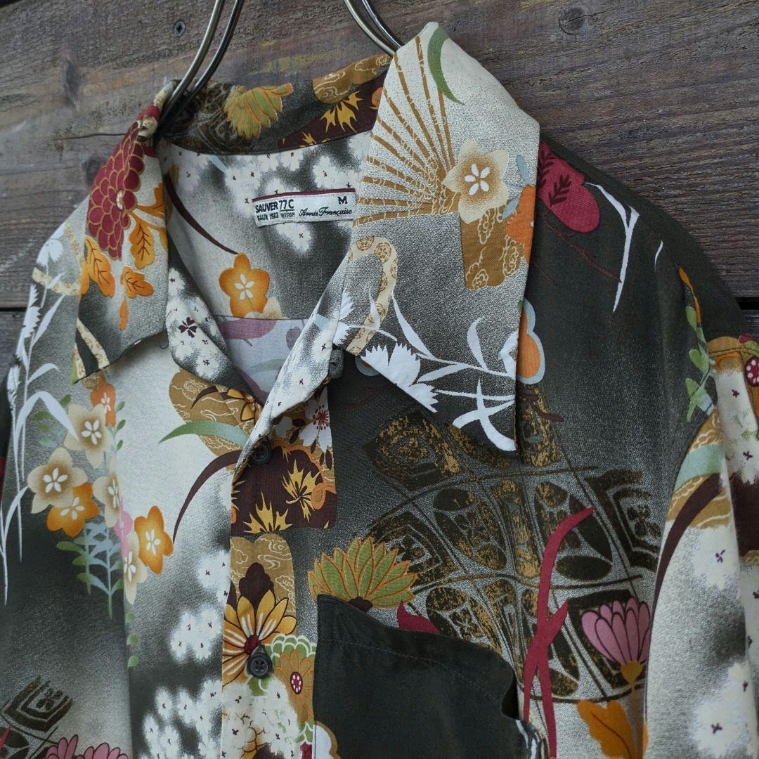 山田レン 80s ビンテージ 好配色 入れ墨 和柄 アロハシャツ レーヨン100