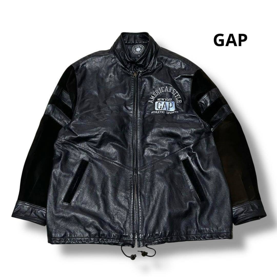 NGAP - OLD GAP 90s レザージャケット ブラック スエード 切替 刺繍