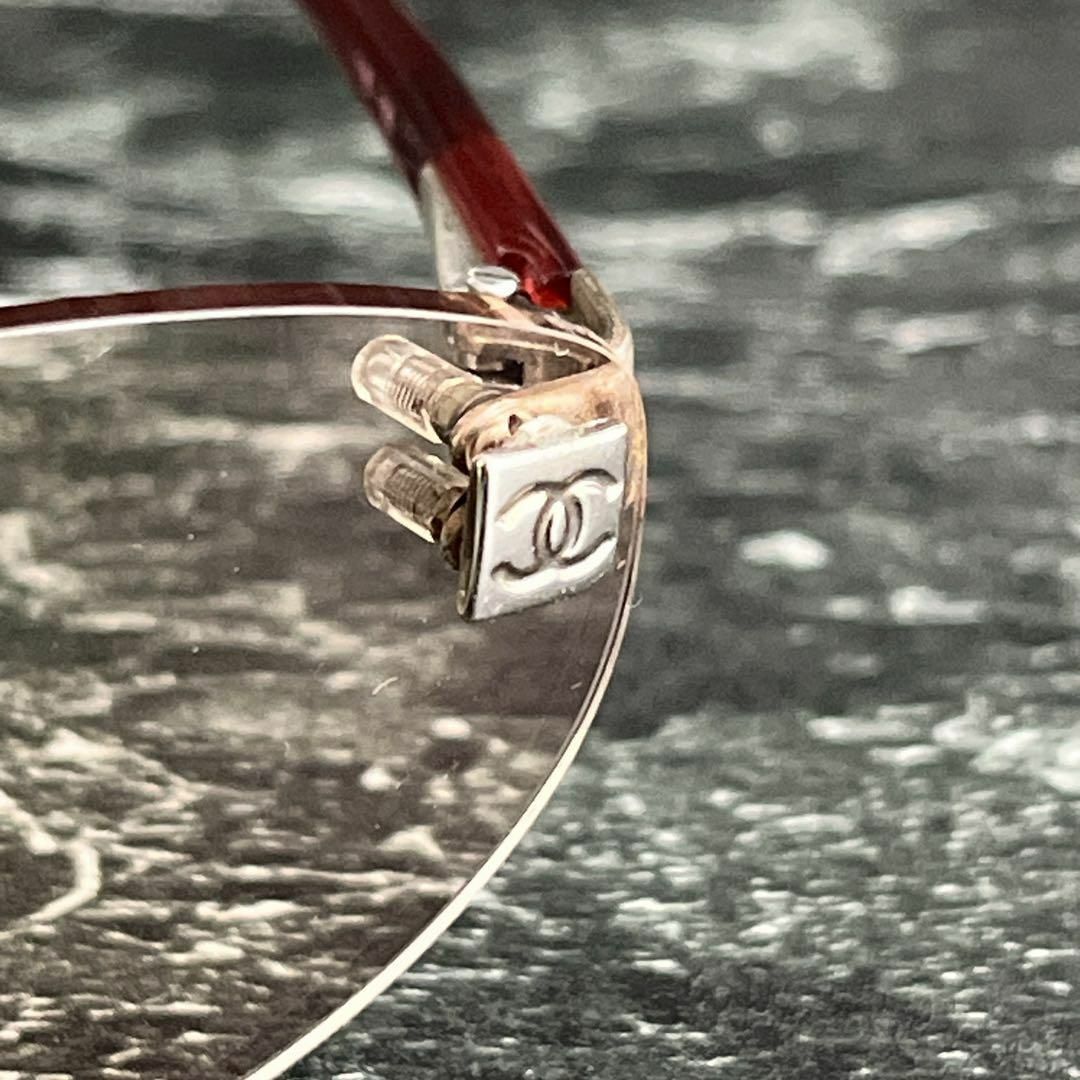 CHANEL - シャネル サングラス リムレス ココマーク 赤 シルバー