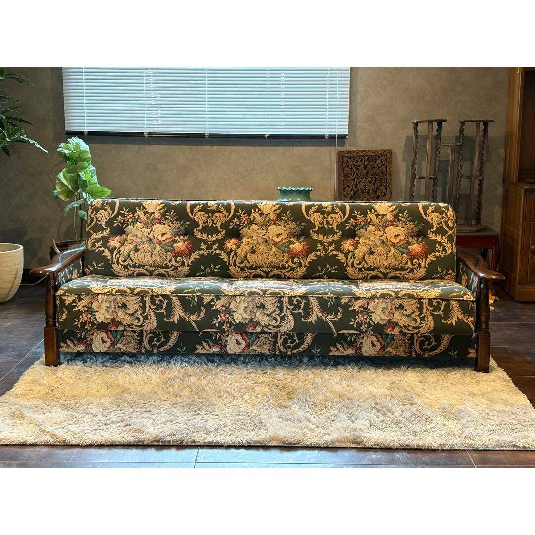 希少カリモクコロニアルソファベッドアンティークビンテージレトロHZ