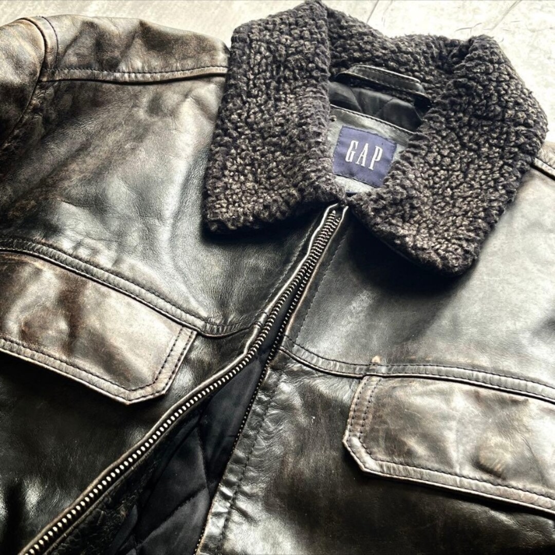 GAP - 90s 00s OLD GAP フライト 襟ボア レザージャケット Lサイズの