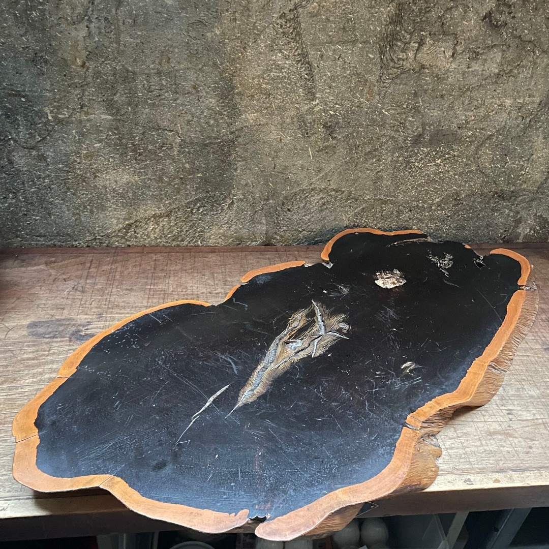 希少 大型 本黒檀 花瓶台 盆栽 花台 飾り台 一枚板 切り株 輪切