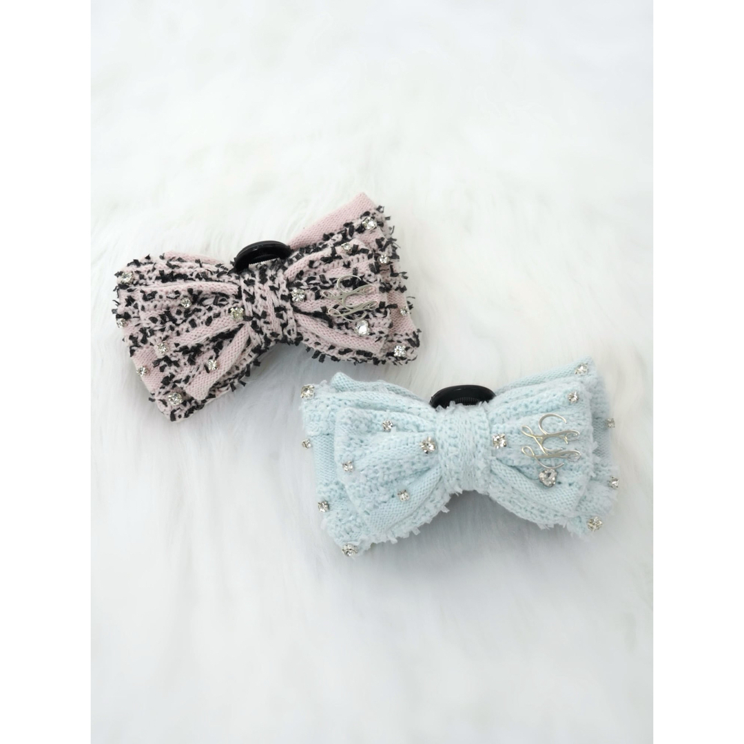 新品 lumignon ルミニョン リボン ヘアクリップ ピンクブラックの通販