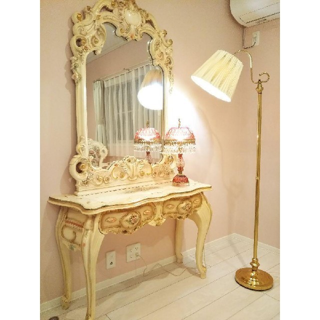 高級ロココ家具 猫脚 お姫様ドレッサー豪華2点 大型ミラーコンソール