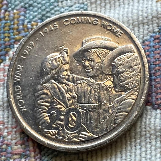 オーストラリア 20セント 第二次世界大戦 終焉 60周年 記念硬貨 3522の
