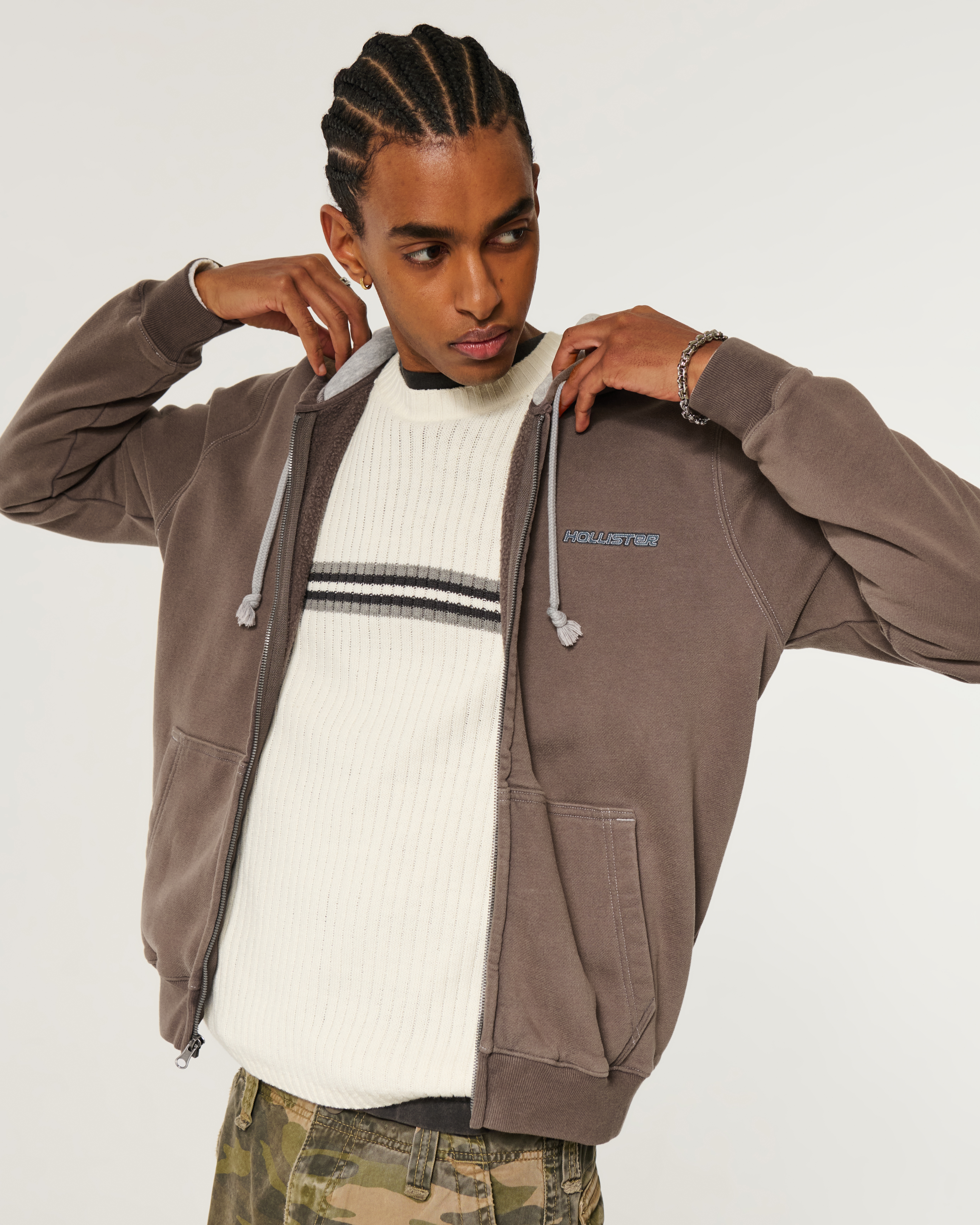 Hollister Faux Fur Trim Zip-Up Logo Graphic Hoodie | Liberty Center