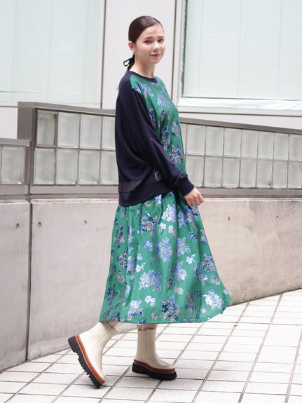 ラメミックスブーケふくれジャカードタックギャザースカート(裏地付き