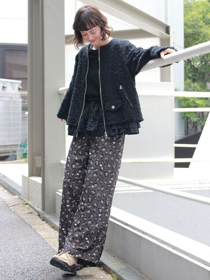 レオパードフラワーカットジャカードワイドパンツ(裏地付き)（ワイド