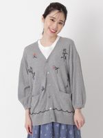 ハイツイストコットンスキャタードフラワー刺繍Vネックニット