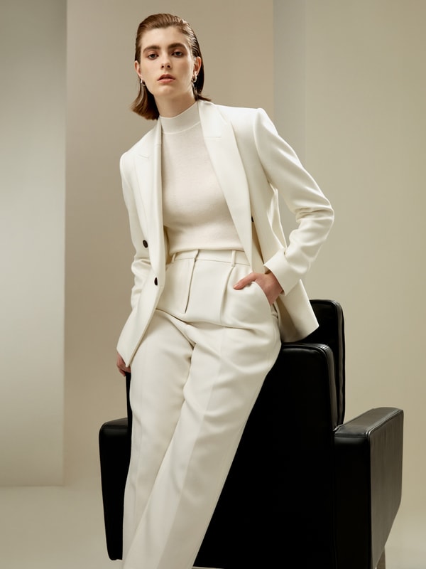 シルクウール混紡 ミディアムライズ スラックス パンツ