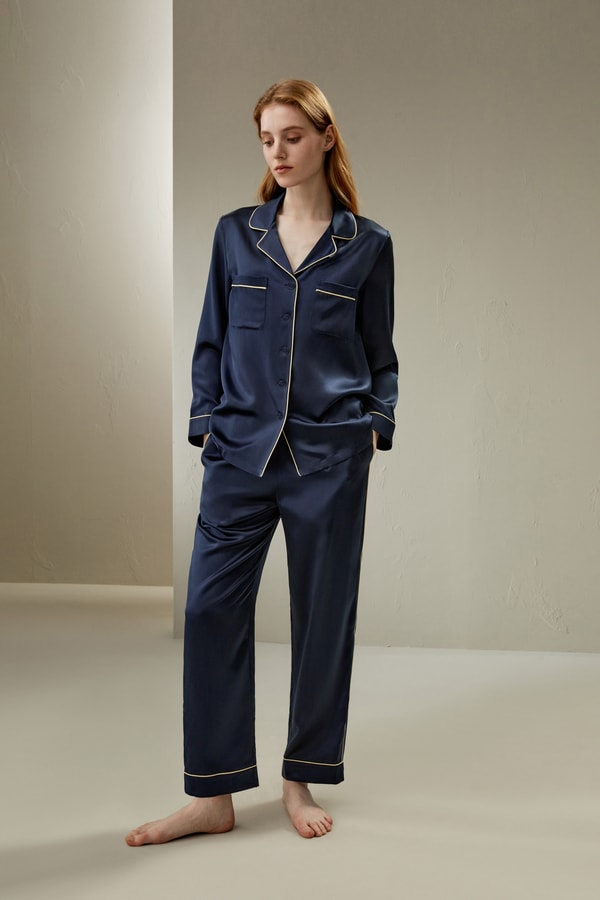 ウォッシャブルシルク ブラウス】シルクパジャマ 胸ポケット