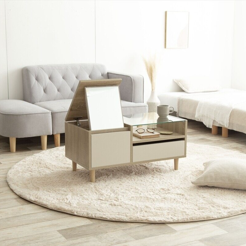 北欧木製ドレッサーテーブル可動式ミラ 一付2way ナチュラル シャルム