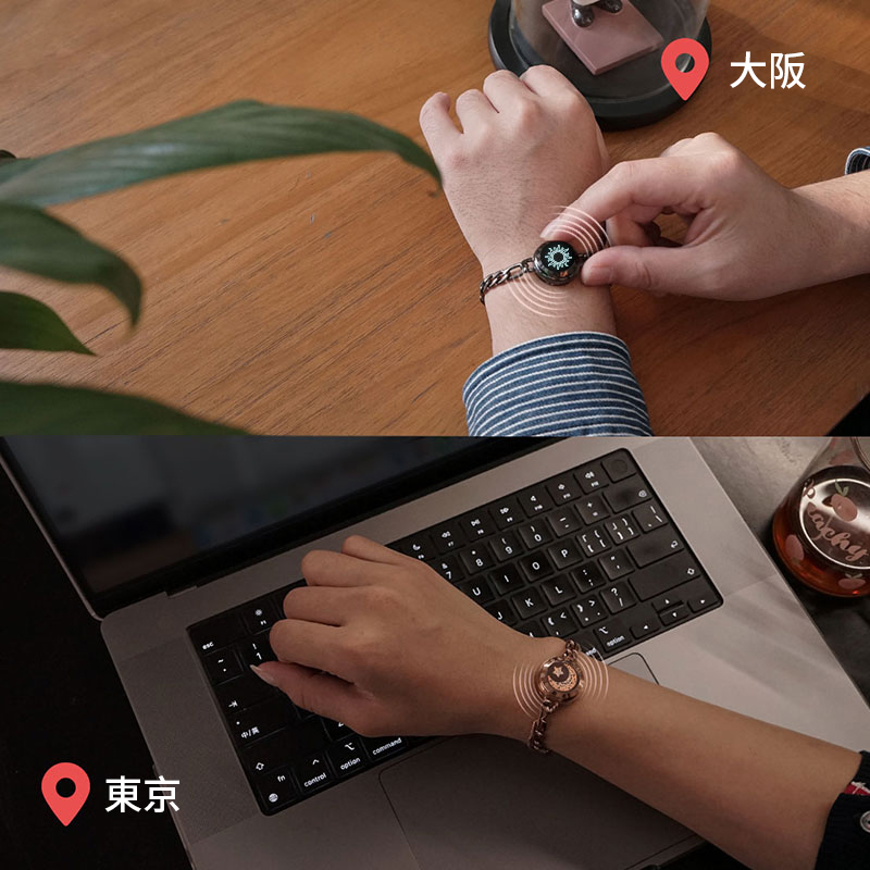 太陽と月 タッチブレスレット｜フィガロチェーン｜ブラック＆ローズ