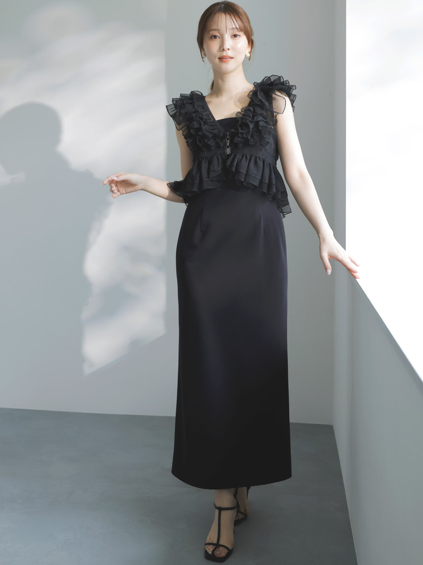 Sustainableペプラムチュールドレス(マキシ・ロングワンピース