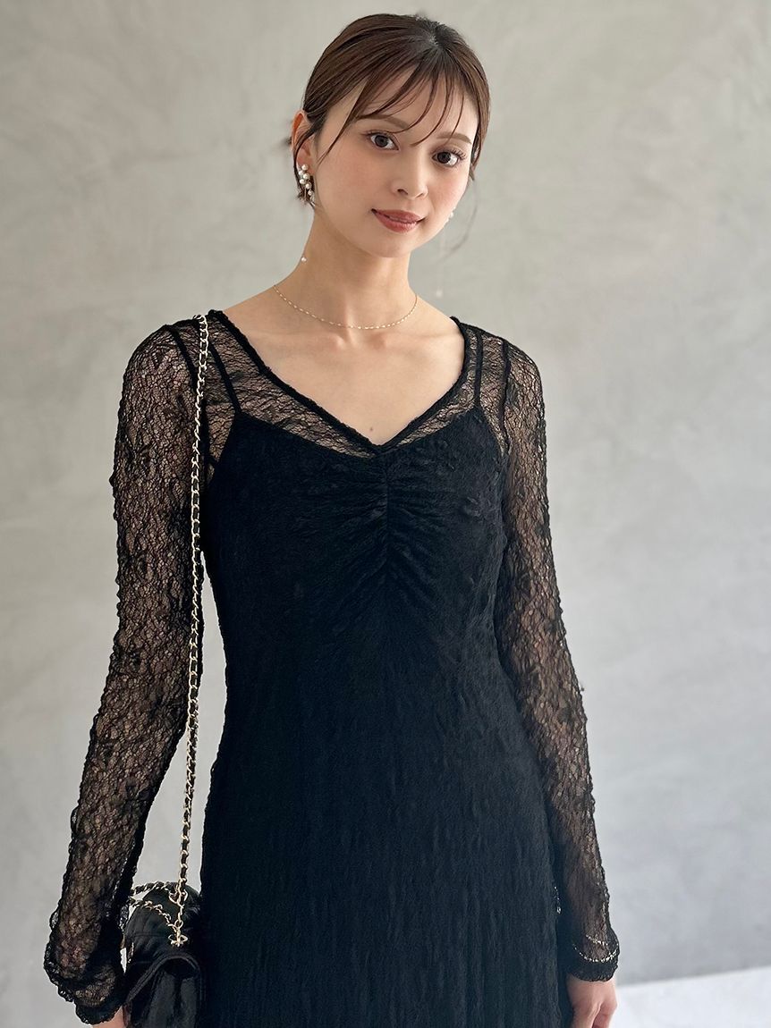 フロントギャザーレースドレス(マキシ・ロングワンピース)｜ワンピース