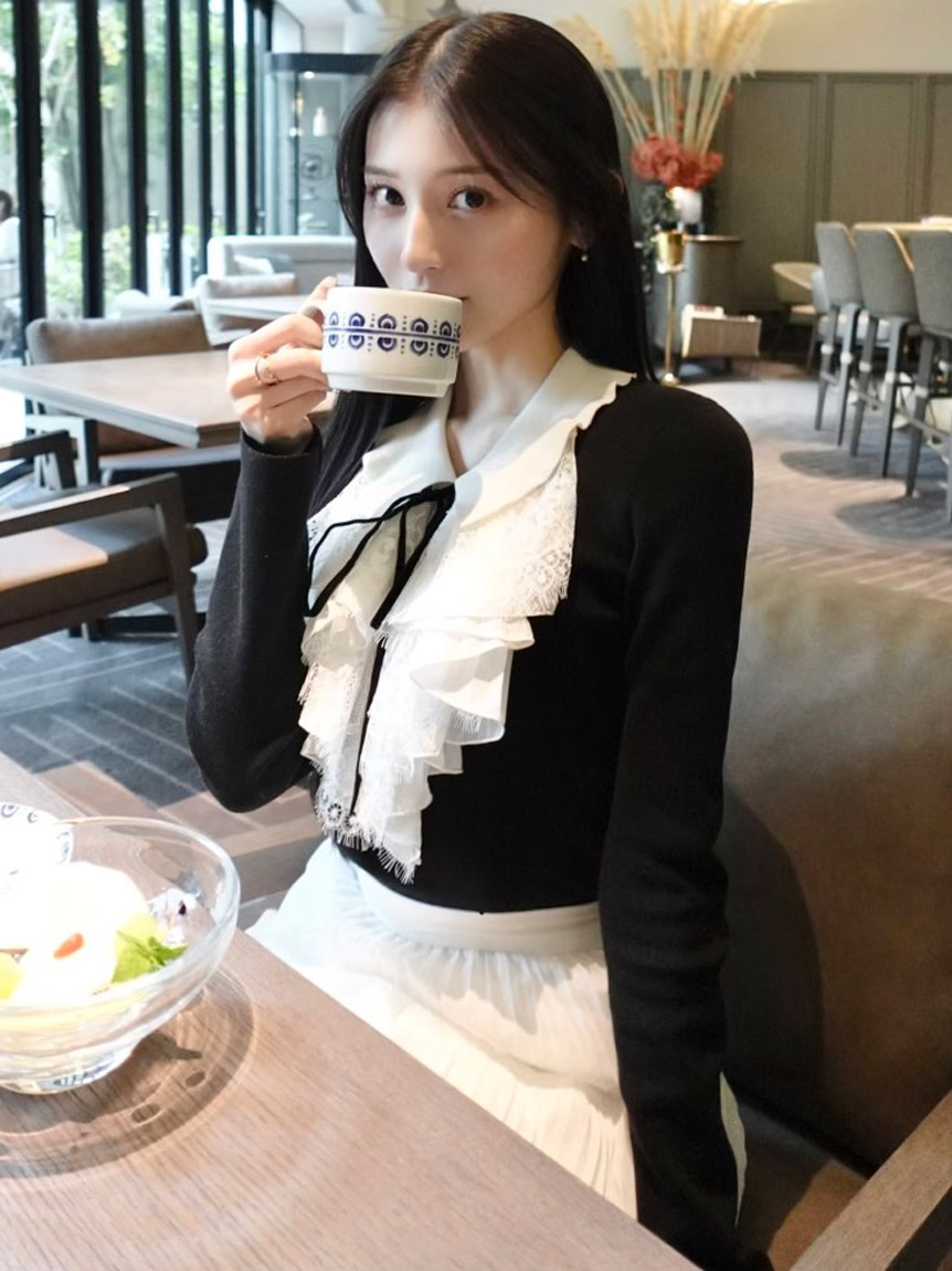 Sustainableレイヤードラッフルニットプルオーバー(ニット)｜トップス