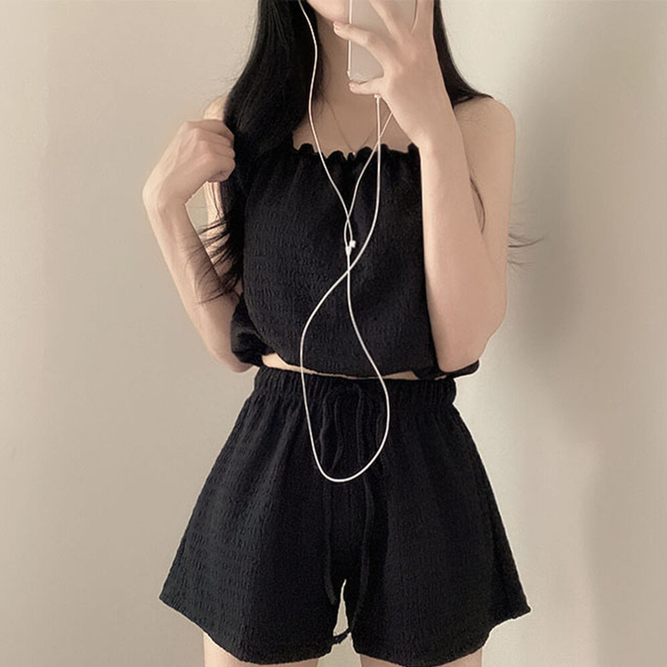 SET】サマークロップノースリーブ バンディングショートパンツ