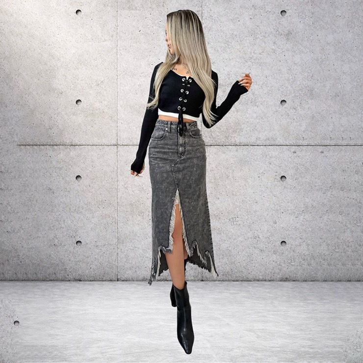 レディース デニムダメージスカート（Mari Maekawa×SUREVE