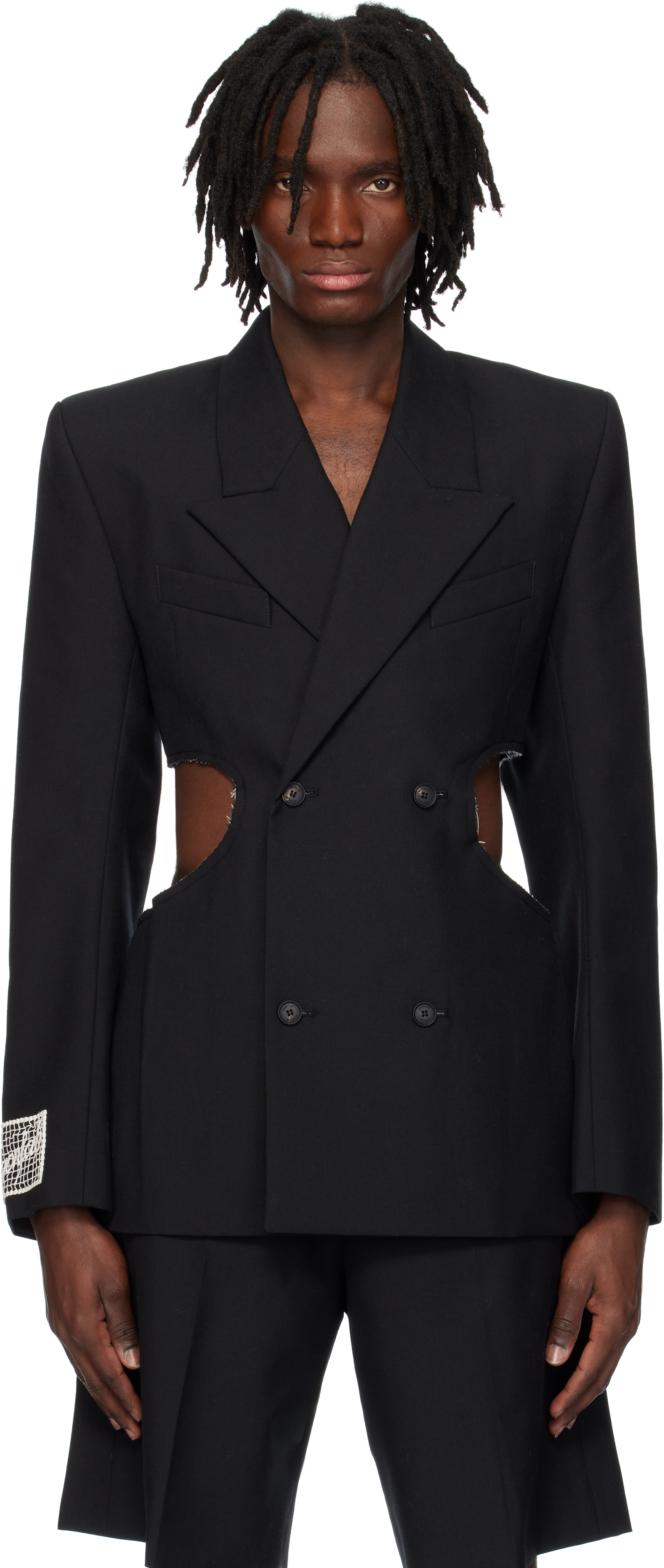 EGONlabのブラック Openwork テーラードジャケットがセール中