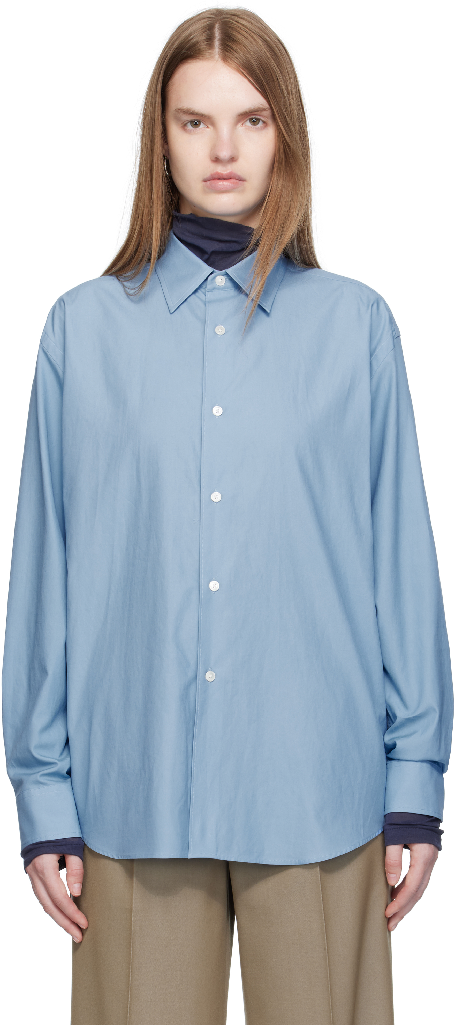 AURALEE: Blue Washed Finx Twill Shirt | SSENSE