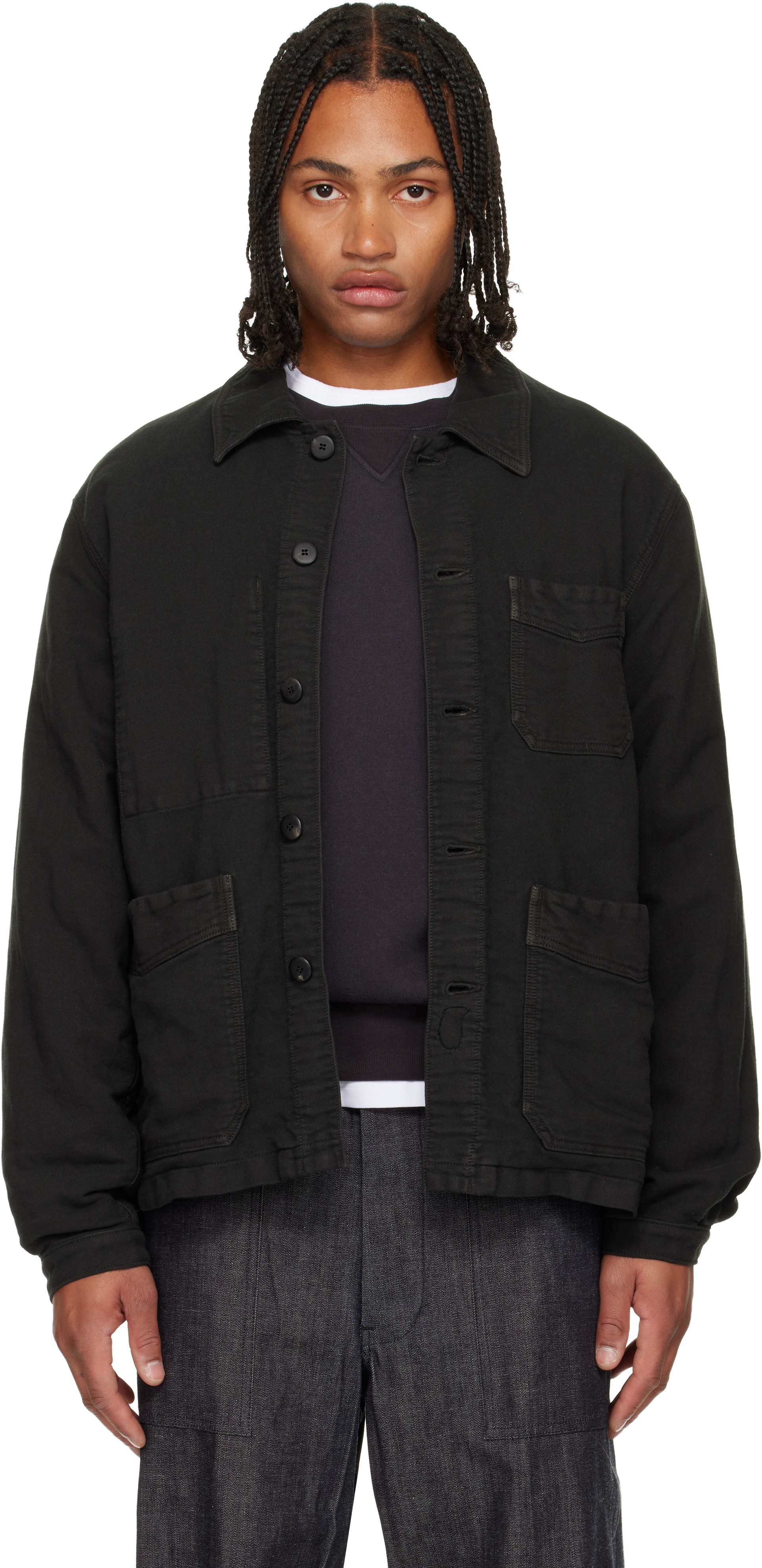 visvim: Black Travail Coverall Moleskin DMGD Jacket | SSENSE