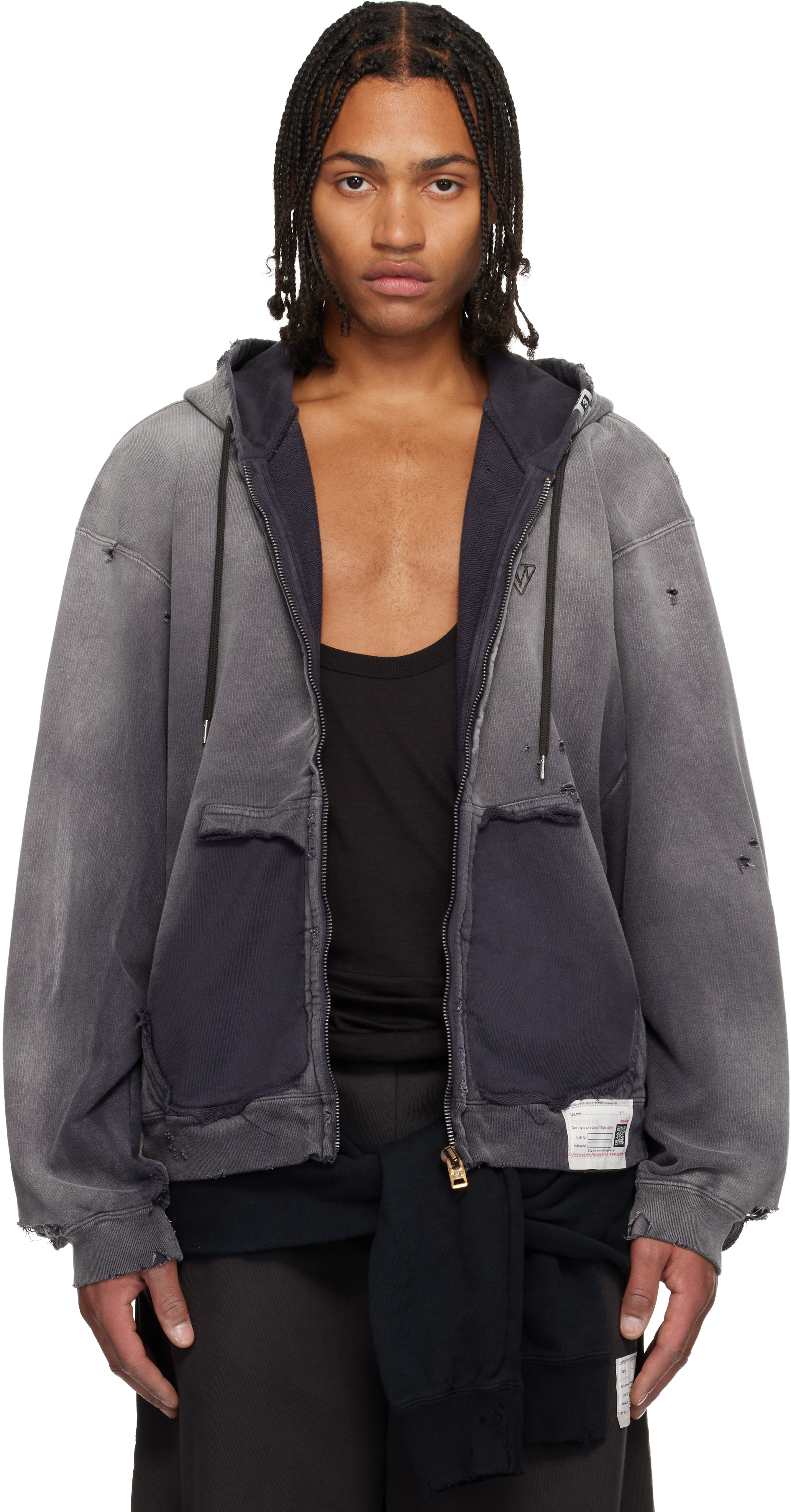 Black Sun Faded Like Zip-Up Hoodie by Maison MIHARA YASUHIRO on Sale