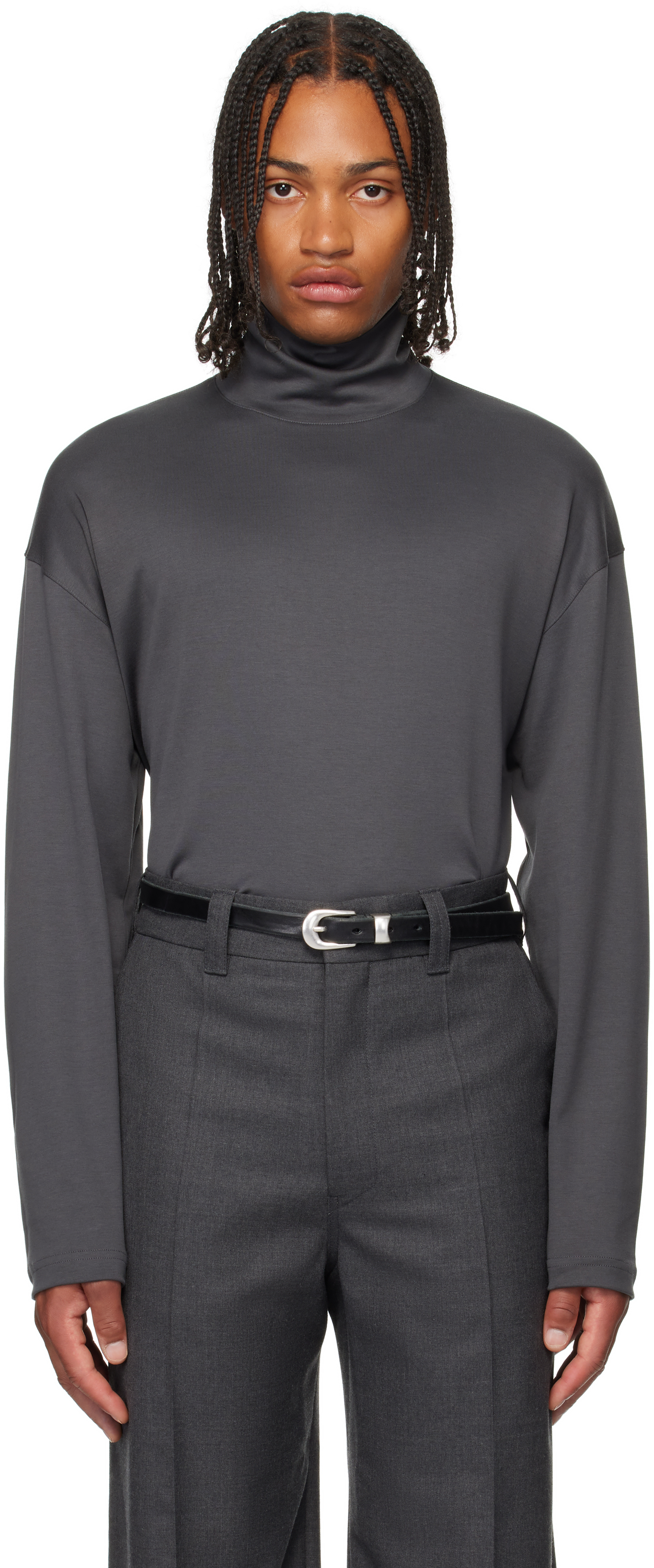 Gray Relaxed Mock Neck T-shirt by LEMAIRE on Sale