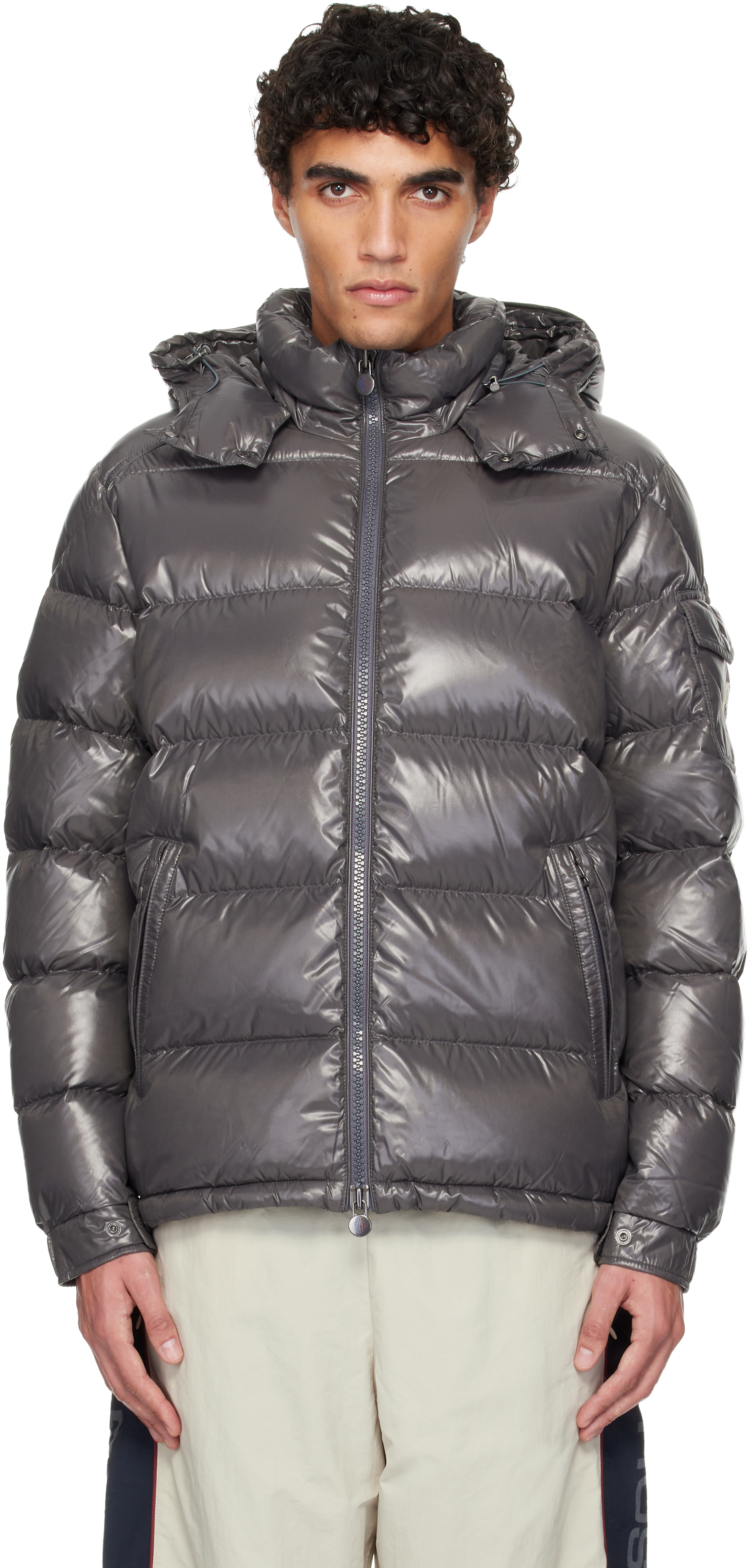Moncler: グレー Moncler Maya フード ショート ダウンジャケット