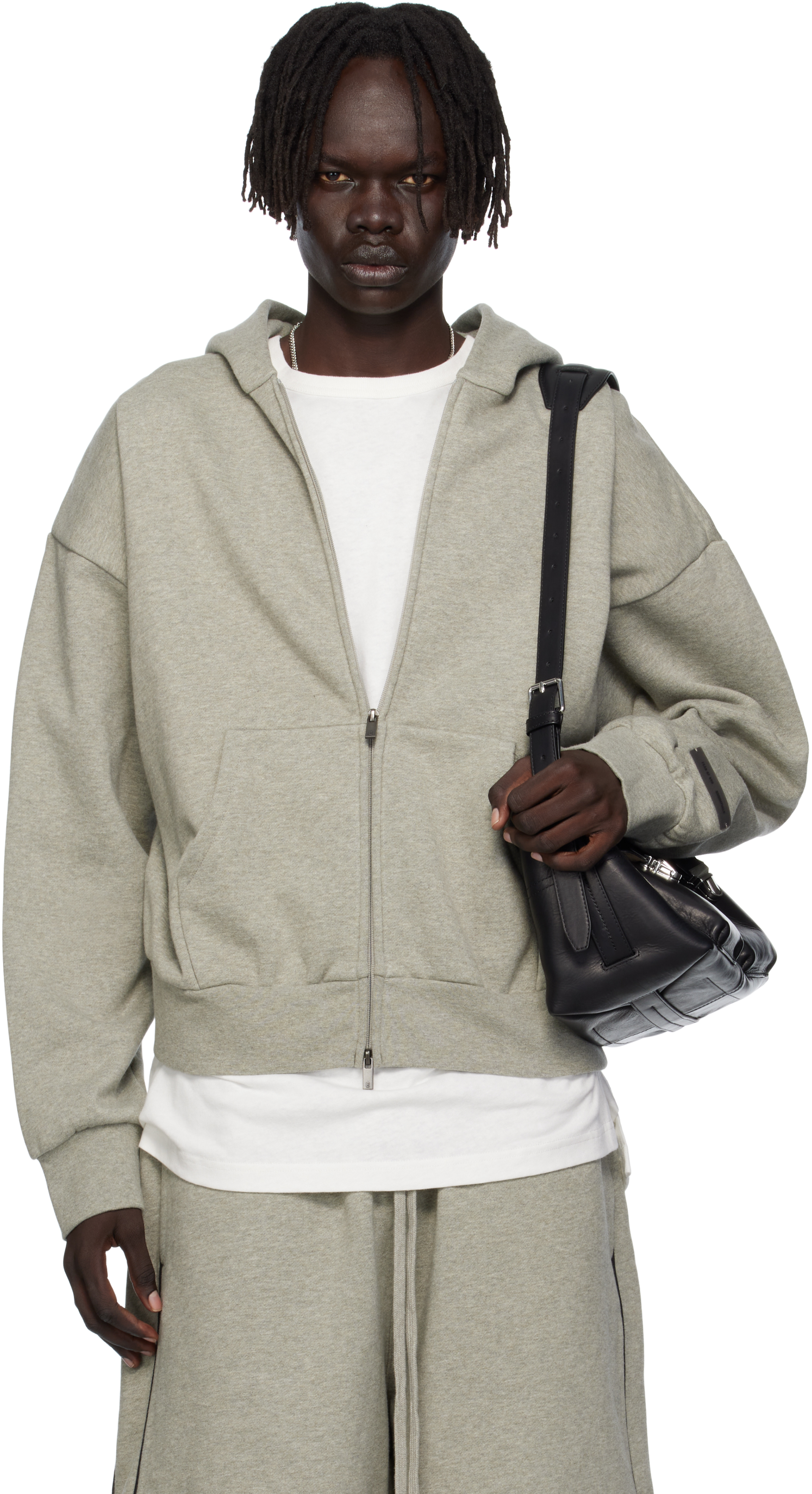 Fear of God ESSENTIALS: Gray Classic Fit Fleece Zip-Up Hoodie | SSENSE