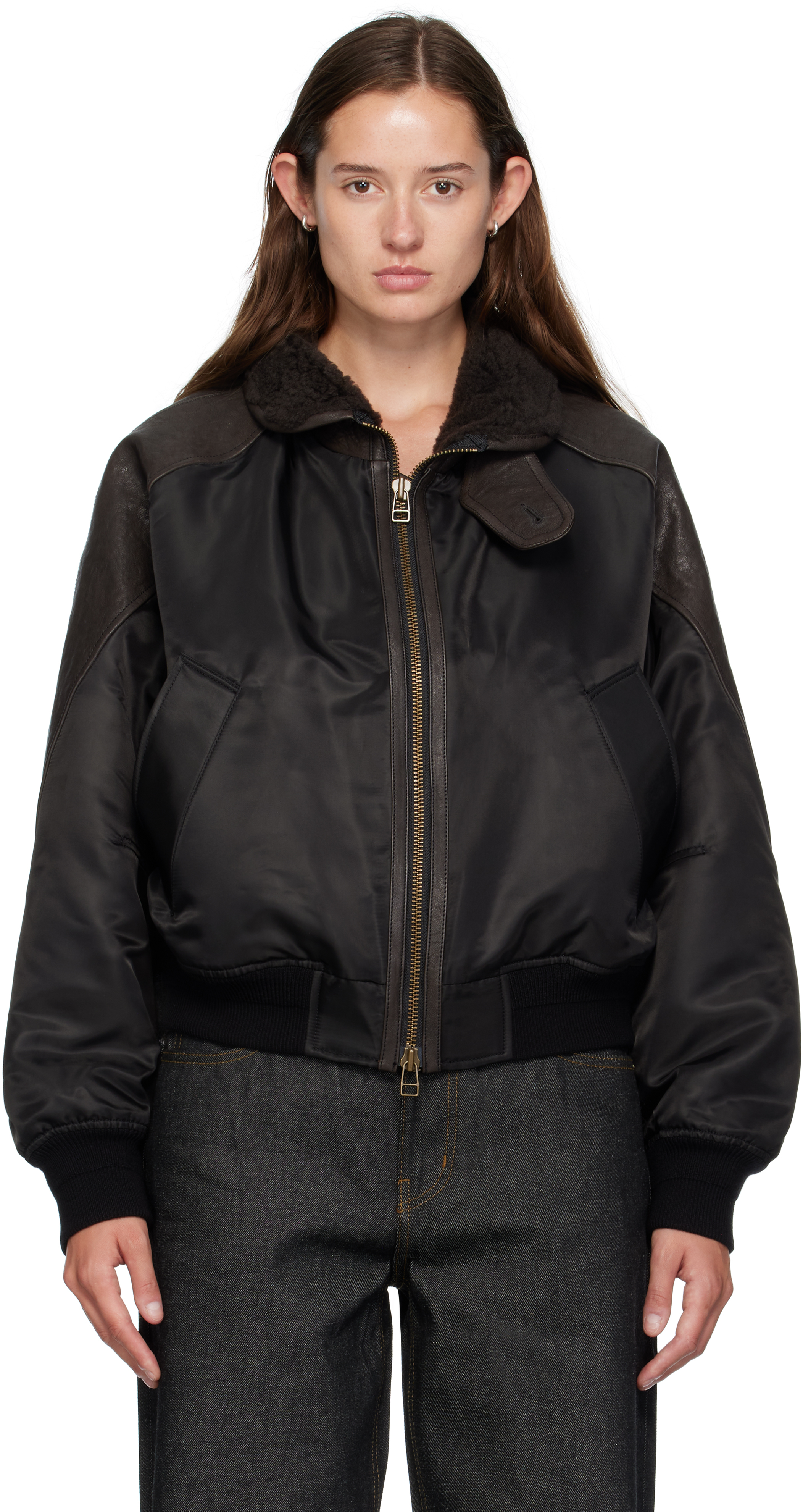 COOR: ブラウン ハイネック ボンバージャケット | SSENSE 日本