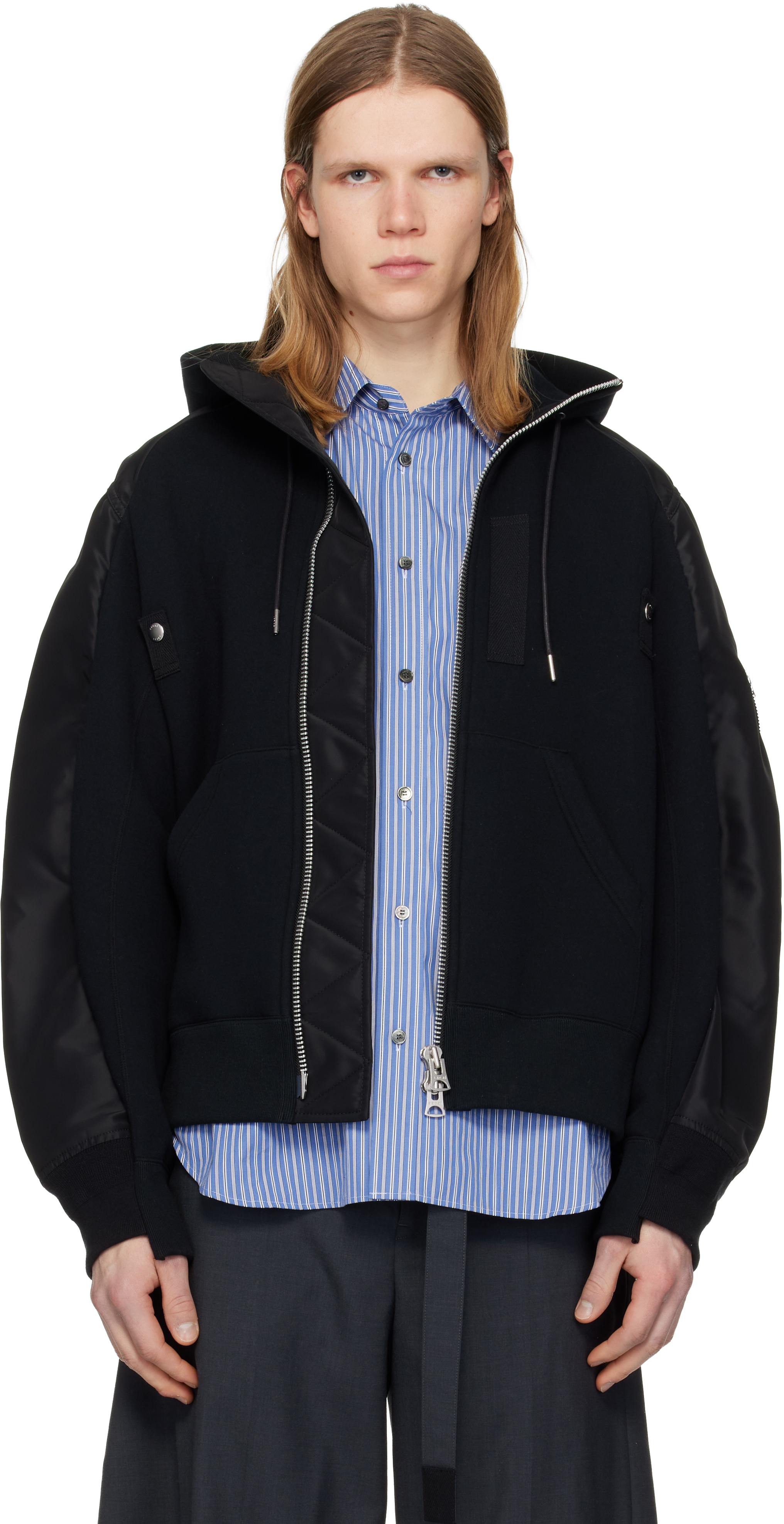 sacai: Black Sponge Sweat Hoodie | SSENSE