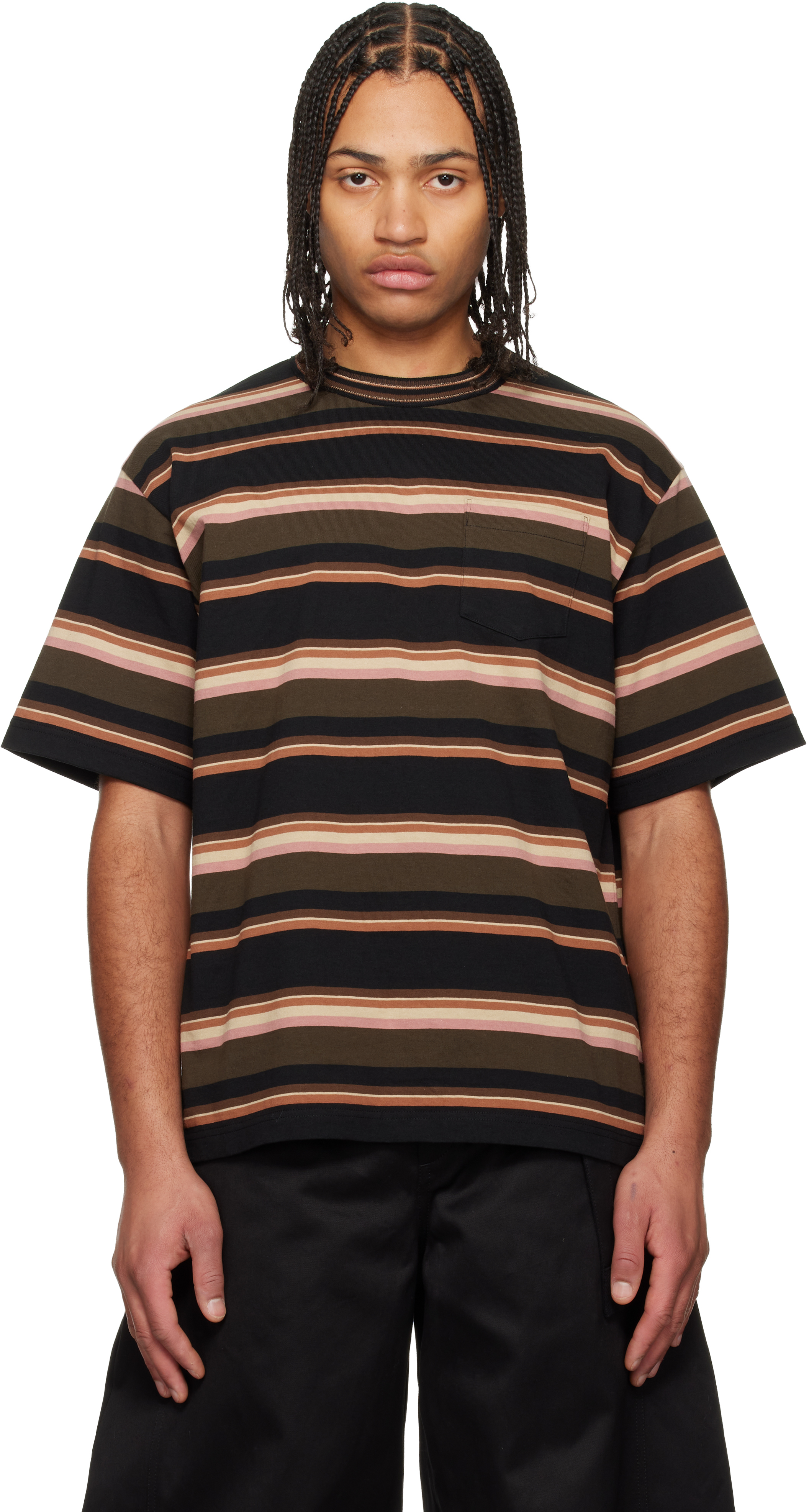 sacai: Multicolor Horizontal Stripe T-Shirt | SSENSE