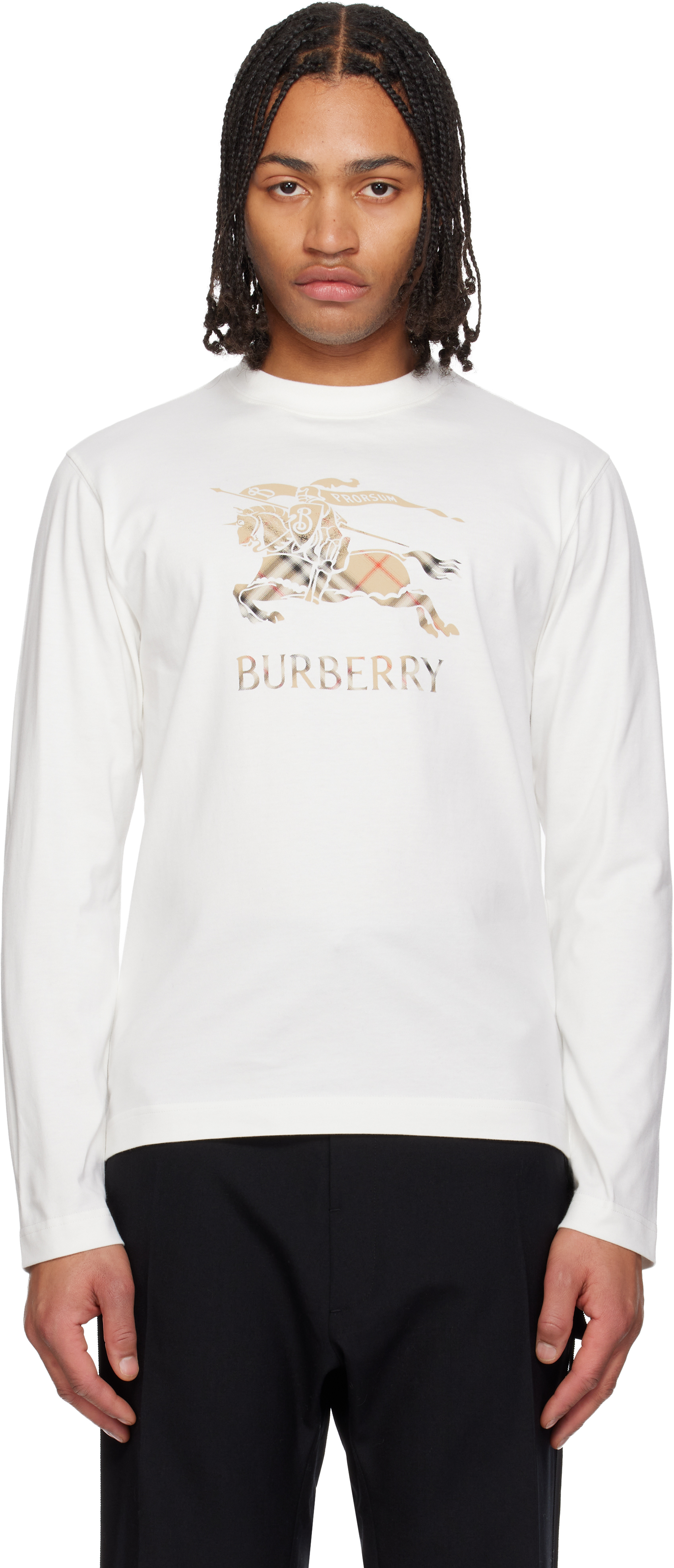 Burberry: ホワイト EKD 長袖Tシャツ | SSENSE 日本