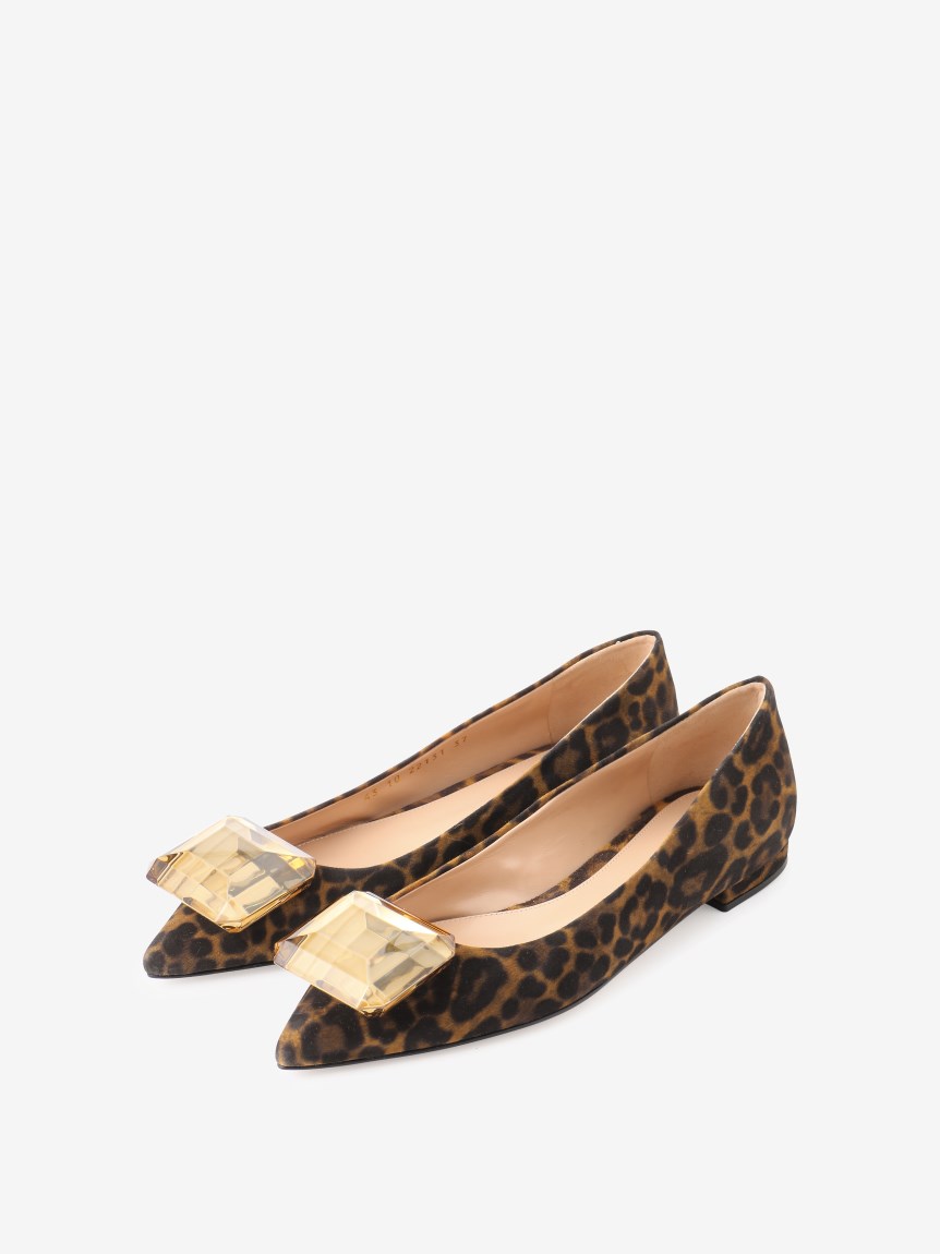 ビジューポインテッドトゥレオパードパンプス（シューズ）｜Gianvito