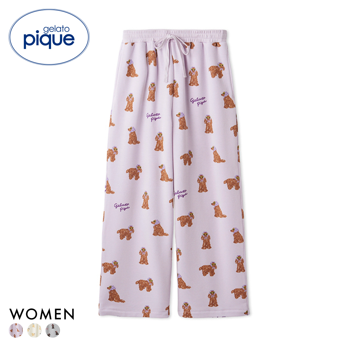 ジェラートピケ レディース スカーフDOG柄ロングパンツ ジェラピケ